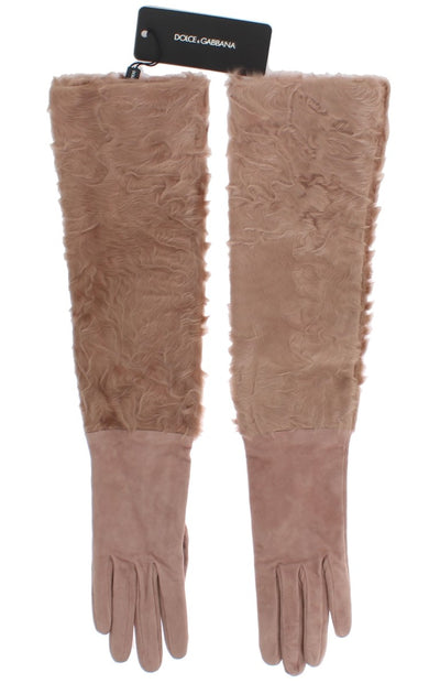 Dolce & Gabbana Beige Wildleder Xiangao Pelz Ellenbogenhandschuhe