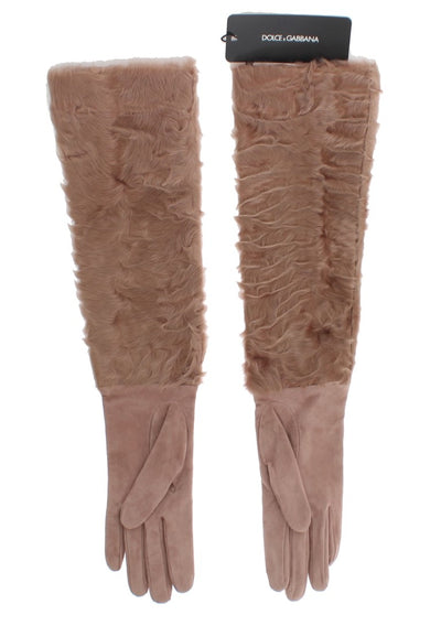 Dolce & Gabbana Beige Wildleder Xiangao Pelz Ellenbogenhandschuhe