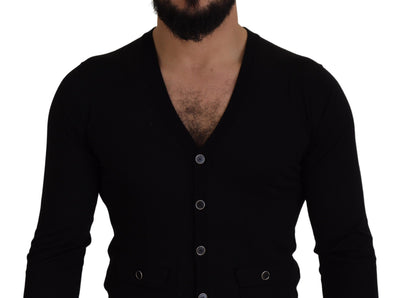 Dolce & Gabbana Schwarze Strickjacke aus Wolle mit Knopfleiste
