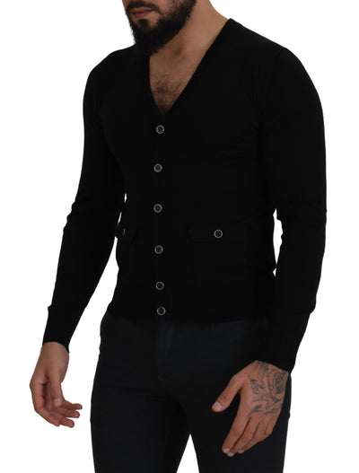 Dolce & Gabbana Schwarze Strickjacke aus Wolle mit Knopfleiste