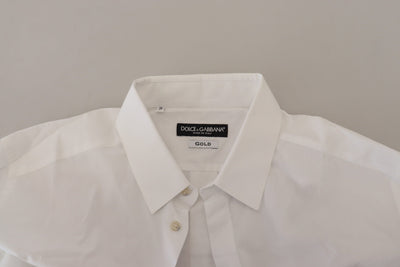 Dolce & Gabbana Weißes Baumwolle Pfauenfeder Formales GOLD Hemd