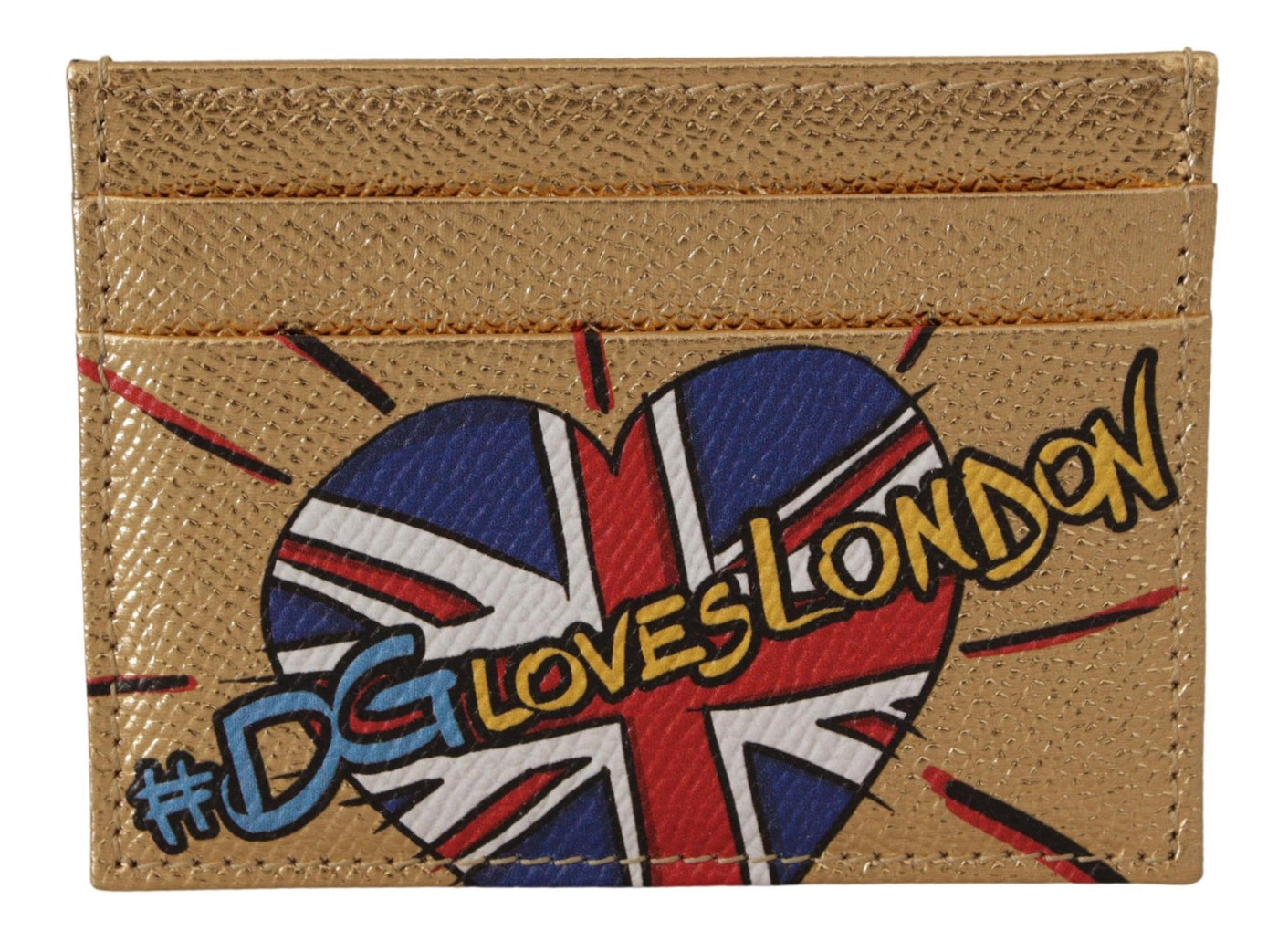 Dolce & Gabbana Goldfarbenes Leder #DGLovesLondon Damen Kartenhalter Etui Geldbörse