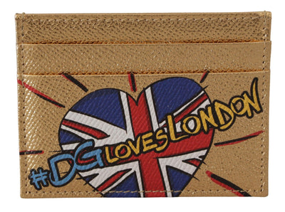 Dolce & Gabbana Goldfarbenes Leder #DGLovesLondon Damen Kartenhalter Etui Geldbörse