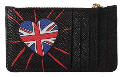 Dolce & Gabbana Schwarzes Leder #DGLovesLondon Frauen Kartenhalter Münzetui Brieftasche