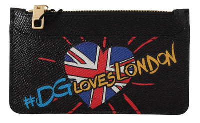 Dolce & Gabbana Schwarzes Leder #DGLovesLondon Frauen Kartenhalter Münzetui Brieftasche