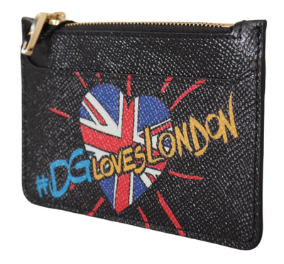 Dolce & Gabbana Schwarzes Leder #DGLovesLondon Frauen Kartenhalter Münzetui Brieftasche