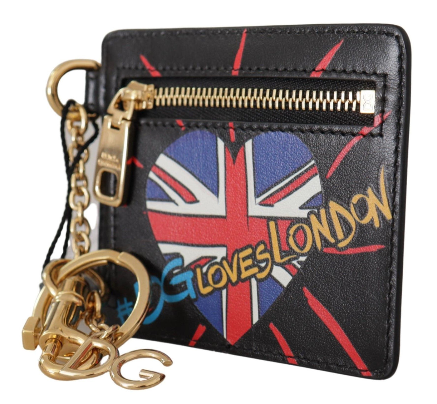 Dolce & Gabbana Schwarzes Leder #DGLovesLondon Schlüsselanhänger Kartenhalter Münzetui