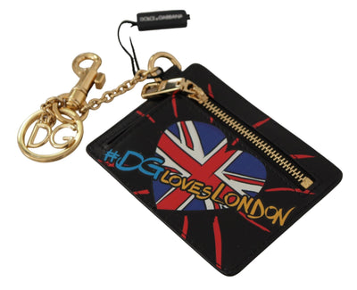 Dolce & Gabbana Schwarzes Leder #DGLovesLondon Schlüsselanhänger Kartenhalter Münzetui