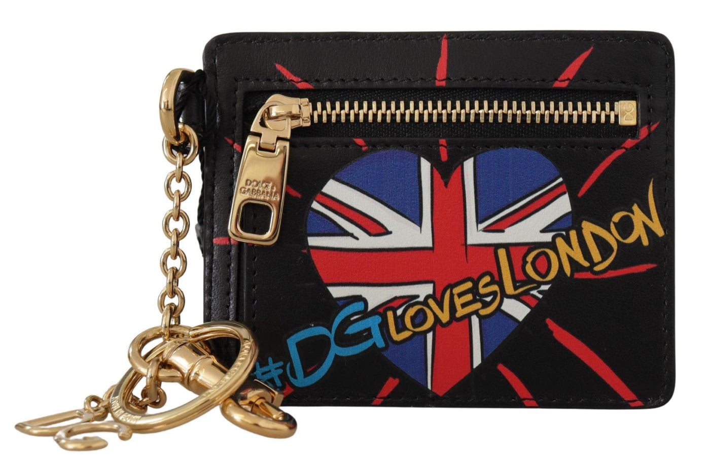 Dolce & Gabbana Schwarzes Leder #DGLovesLondon Schlüsselanhänger Kartenhalter Münzetui