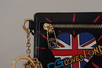 Dolce & Gabbana Schwarzes Leder #DGLovesLondon Schlüsselanhänger Kartenhalter Münzetui