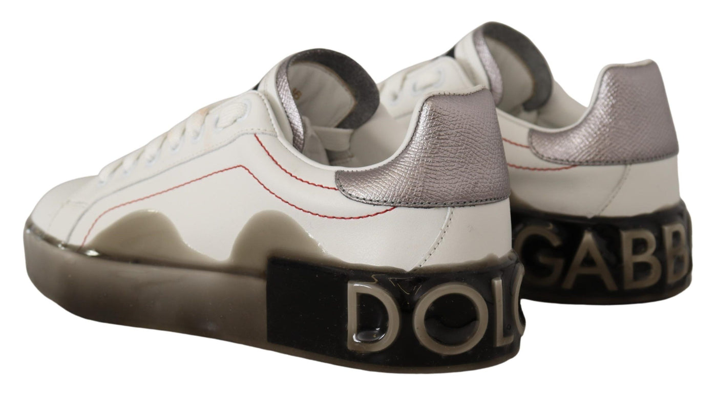 Dolce & Gabbana Weiße Lederschuhe Damen Logo Portofino Sneakers