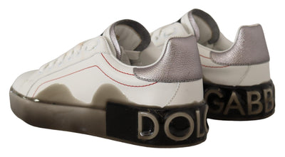 Dolce & Gabbana Weiße Lederschuhe Damen Logo Portofino Sneakers