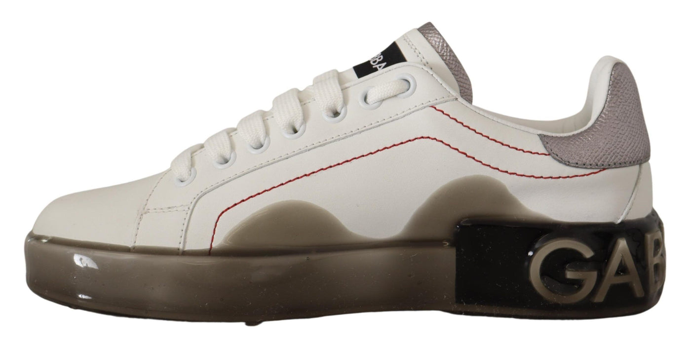 Dolce & Gabbana Weiße Lederschuhe Damen Logo Portofino Sneakers