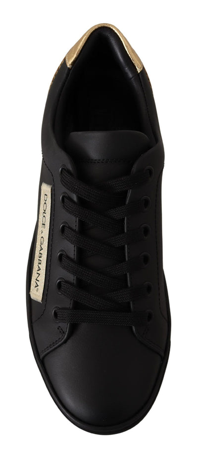 Dolce & Gabbana Schwarz Gold Leder Low Top Sneakers Damen Schuhe