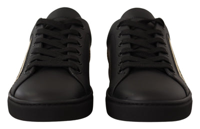 Dolce & Gabbana Schwarz Gold Leder Low Top Sneakers Damen Schuhe