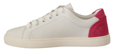 Dolce & Gabbana Weiß Rosa Leder Low Top Sneakers Damen Schuhe
