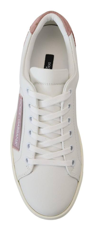 Dolce & Gabbana Weiß Rosa Leder Low Top Turnschuhe Schuhe