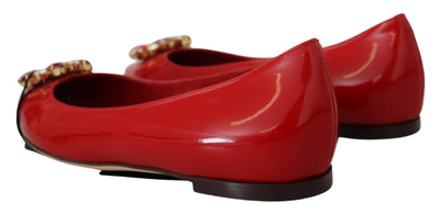 Dolce & Gabbana Rot Leder Kristalle Loafers Flats Schuhe