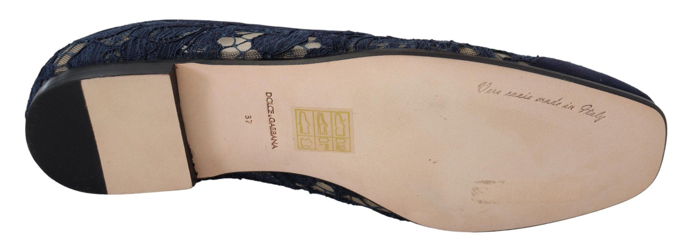 Dolce & Gabbana Blau Floral Spitze Slip Ons Loafers Flats Schuhe