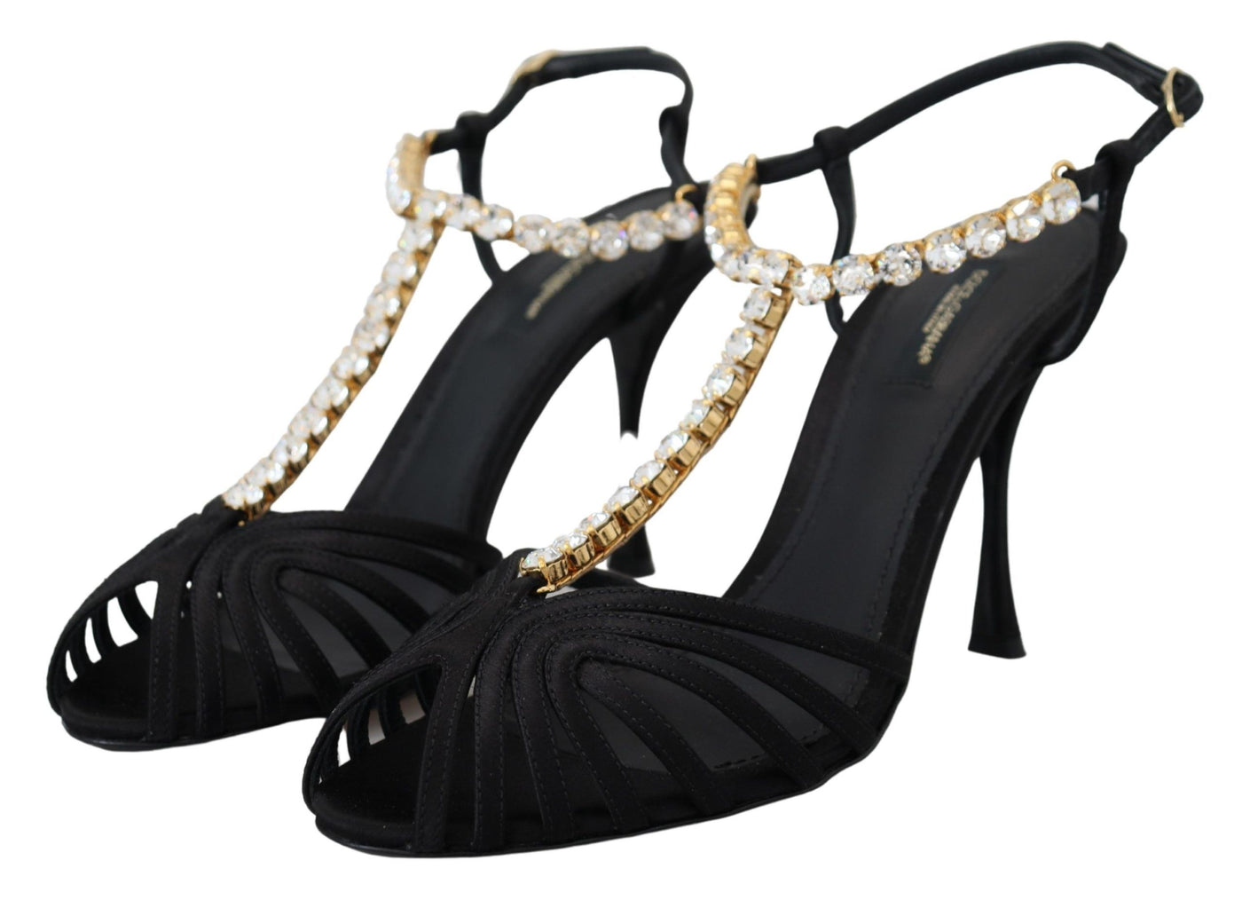 Dolce & Gabbana Schwarz Satin Klar Kristall T-strap Sandale Schuhe