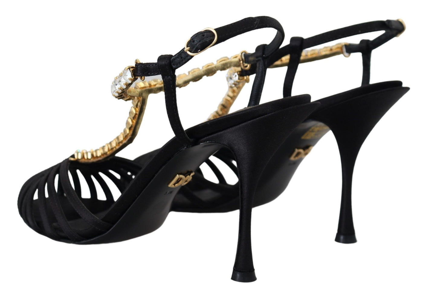 Dolce & Gabbana Schwarz Satin Klar Kristall T-strap Sandale Schuhe