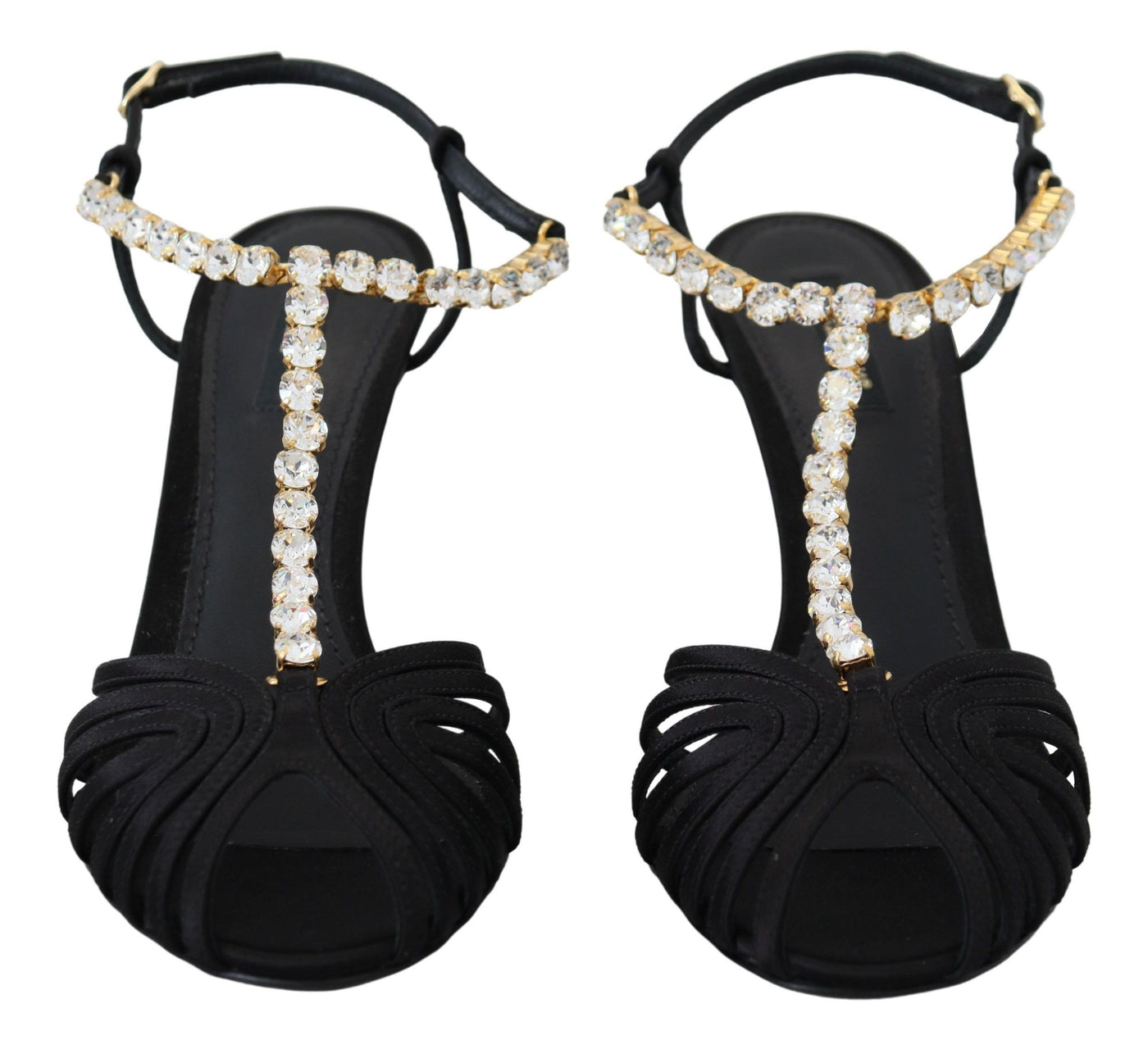 Dolce & Gabbana Schwarz Satin Klar Kristall T-strap Sandale Schuhe