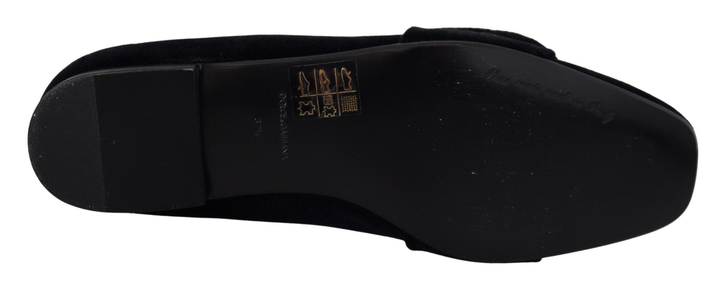 Dolce & Gabbana Schwarz Samt Kristalle Loafers Flats Schuhe