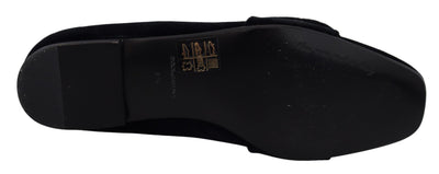 Dolce & Gabbana Schwarz Samt Kristalle Loafers Flats Schuhe