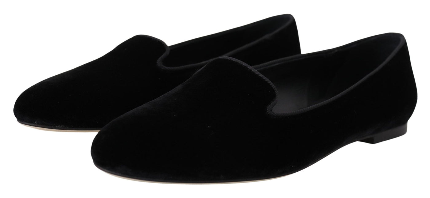 Dolce & Gabbana Schwarzer Samt Slip Ons Loafers Flats Schuhe