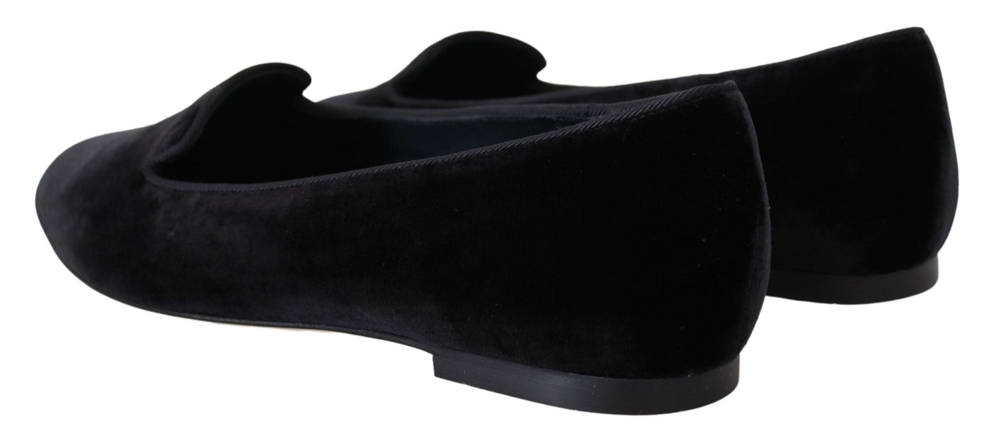 Dolce & Gabbana Schwarzer Samt Slip Ons Loafers Flats Schuhe