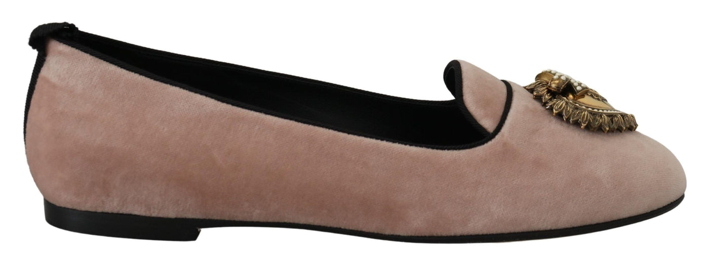 Dolce & Gabbana Rosa Samt Slip Ons Loafers Flats Schuhe