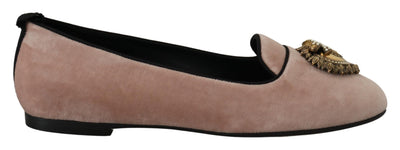 Dolce & Gabbana Rosa Samt Slip Ons Loafers Flats Schuhe