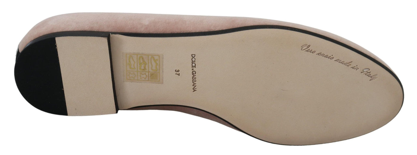 Dolce & Gabbana Rosa Samt Slip Ons Loafers Flats Schuhe