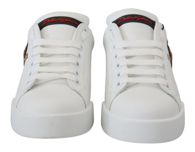 Dolce & Gabbana Weißes Leder Sneaker Portofino Logo Heart Schuhe