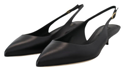 Dolce & Gabbana Schwarz Leder Slingbacks Heels Pumps Schuhe