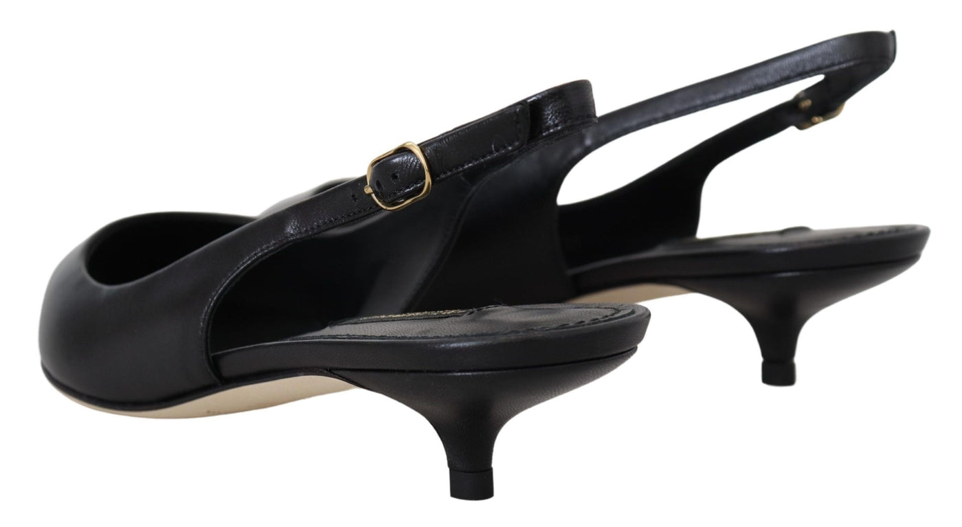Dolce & Gabbana Schwarz Leder Slingbacks Heels Pumps Schuhe