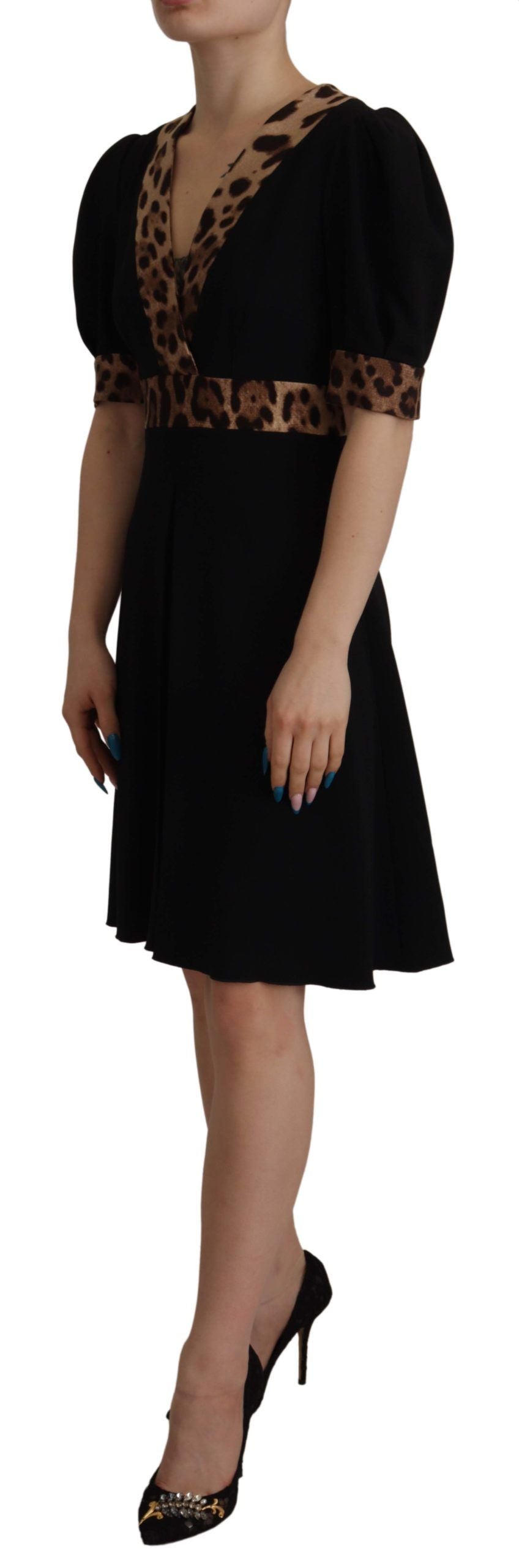 Dolce & Gabbana Schwarzes Leopard A-Linie Knielanges Kleid