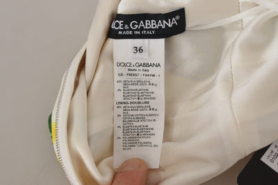 Dolce & Gabbana Weißer Sonnenblumendruck Mantel Midi Seide