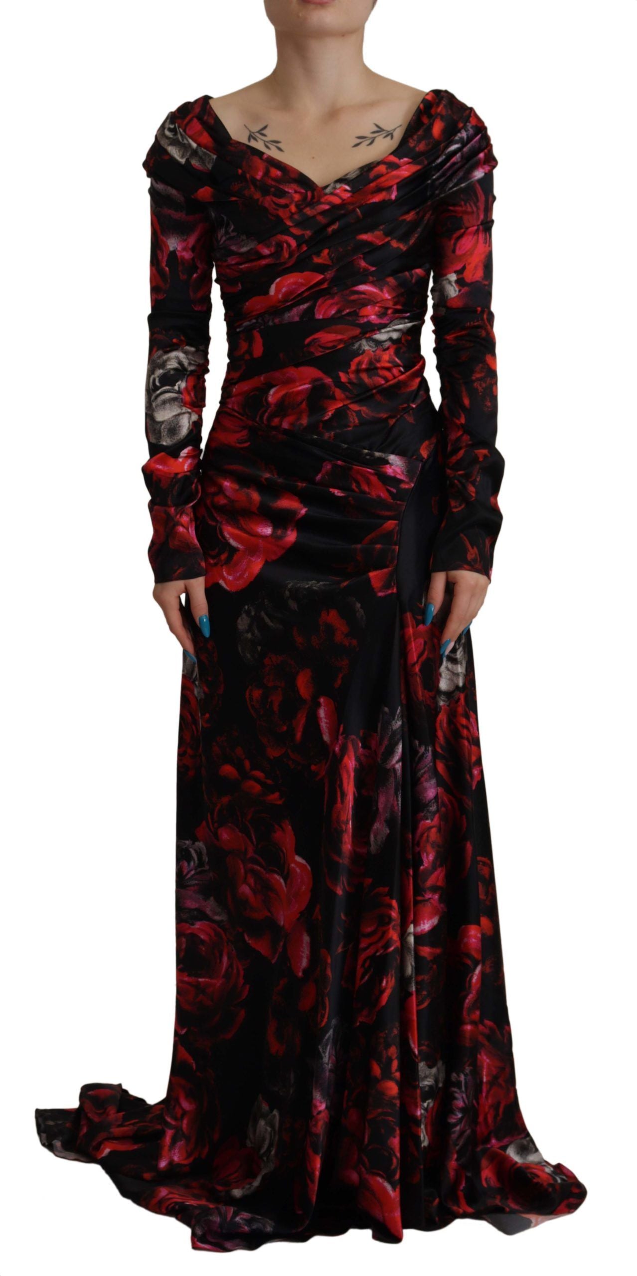 Dolce & Gabbana Schwarzes geblümtes Rosen A-Linien Etuikleid