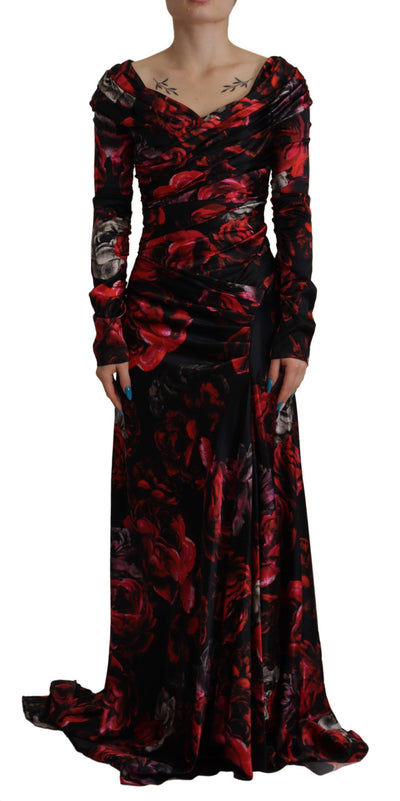 Dolce & Gabbana Schwarzes geblümtes Rosen A-Linien Etuikleid