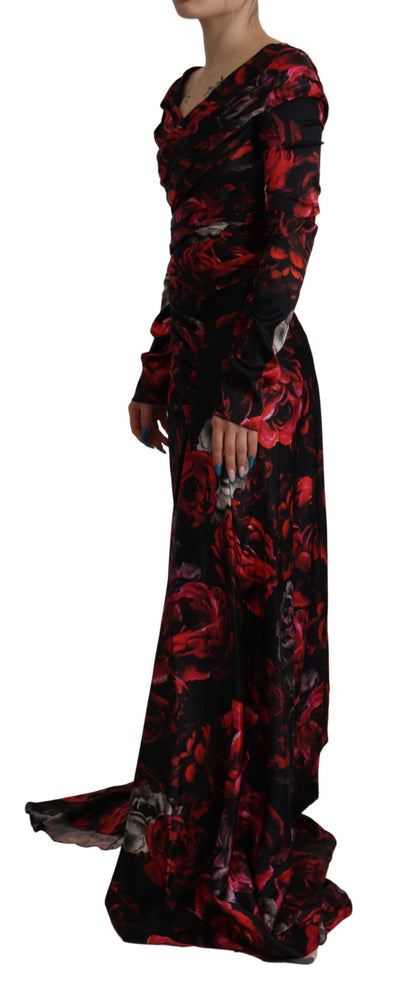 Dolce & Gabbana Schwarzes geblümtes Rosen A-Linien Etuikleid