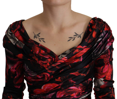 Dolce & Gabbana Schwarzes geblümtes Rosen A-Linien Etuikleid