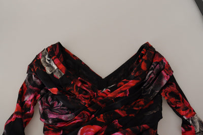 Dolce & Gabbana Schwarzes geblümtes Rosen A-Linien Etuikleid