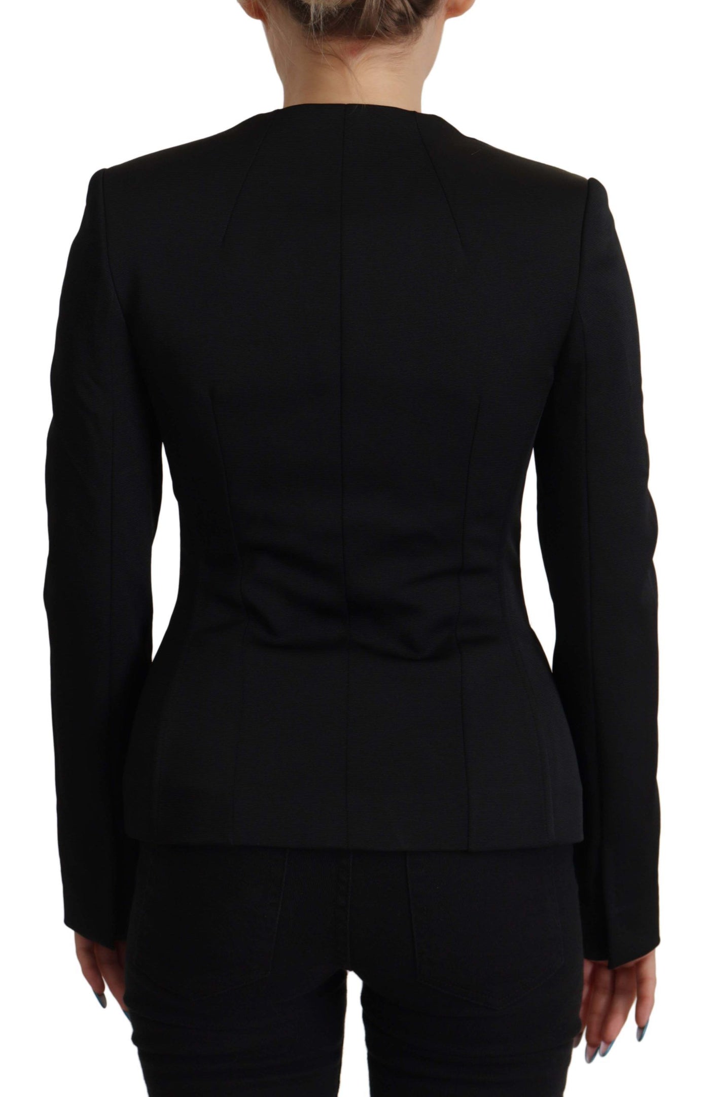 Dolce & Gabbana Schwarze Slim Fit Jacke mit langen Ärmeln und Schnappverschluss