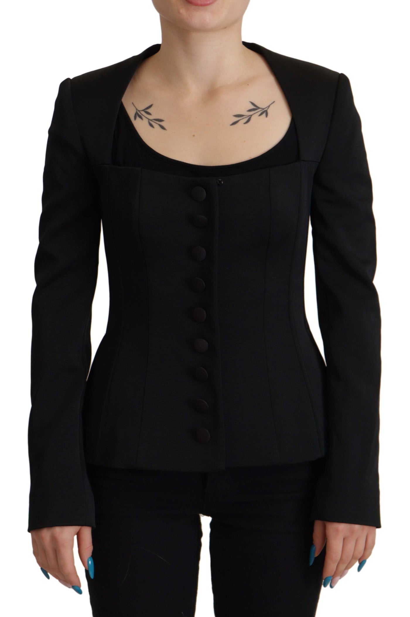 Dolce & Gabbana Schwarze Slim Fit Jacke mit langen Ärmeln und Schnappverschluss