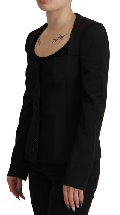 Dolce & Gabbana Schwarze Slim Fit Jacke mit langen Ärmeln und Schnappverschluss