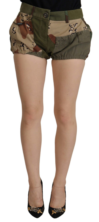 Dolce & Gabbana Grüne High Waist Hot Pants Baumwolle Armee Shorts