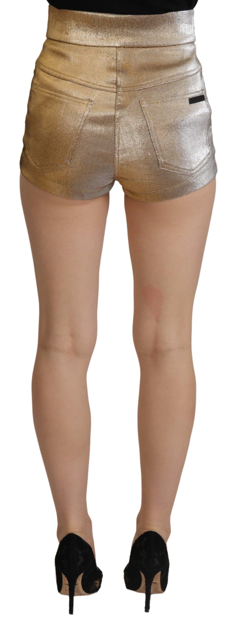 Dolce & Gabbana Goldfarbene, glitzernde Hot Shorts aus Baumwollmischung