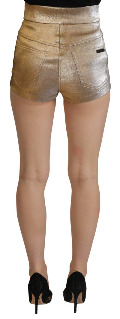 Dolce & Gabbana Goldfarbene, glitzernde Hot Shorts aus Baumwollmischung