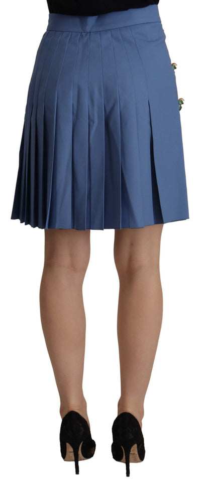 Dolce & Gabbana Blauer verschönerter Plissee-Minirock aus Wolle